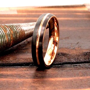 Mens Tungsten Ring - Handmade Ring - Custom Made Ring - Personalized Ring - 4mm Wedding Band - Black Tungsten Ring - Rose Gold Rin -4mm Ring