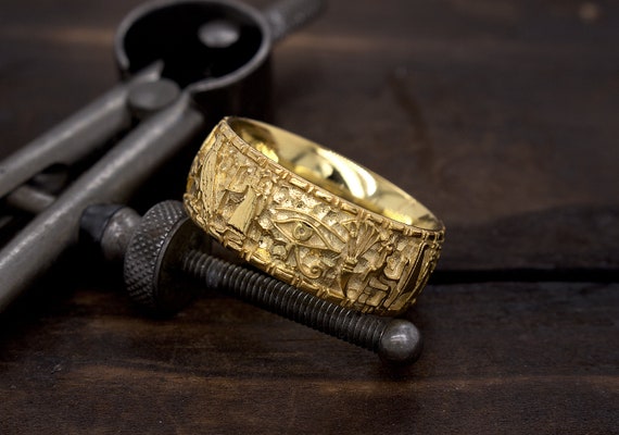 Egyptian Ring Hieroglyph Ring Ancient Ring Cartouche Ring 14k