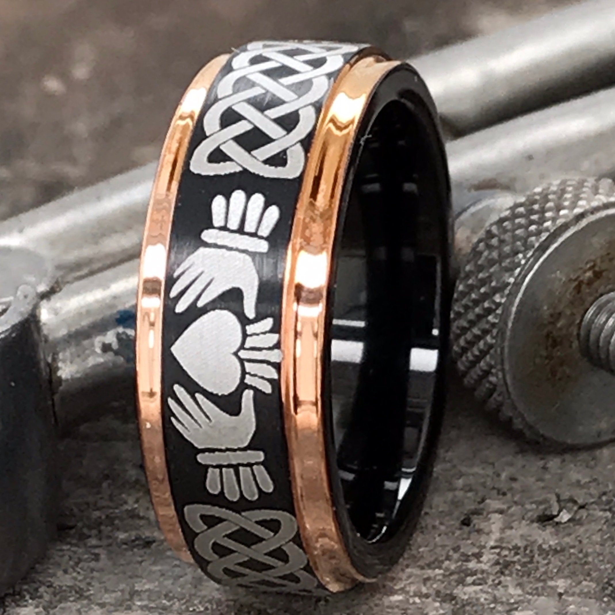 Celtic Rings Mens Rose Gold Claddagh Ring Mens Claddagh Ring