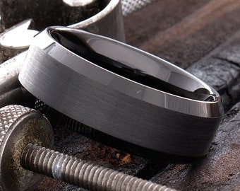 Tungsten Ring, Mens Wedding Band, Mens Wedding Ring, 6mm Tungsten Mens Ring, Black Tungsten Band, Black Tungsten Ring, Personalized, Beveled