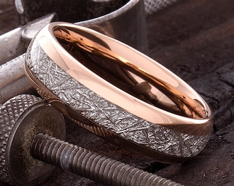 Tungsten Ring - 6mm Meteorite Ring - Rose Gold Tungsten Band - Tungsten Wedding Band - Mens Wedding Band - Tungsten Engagement