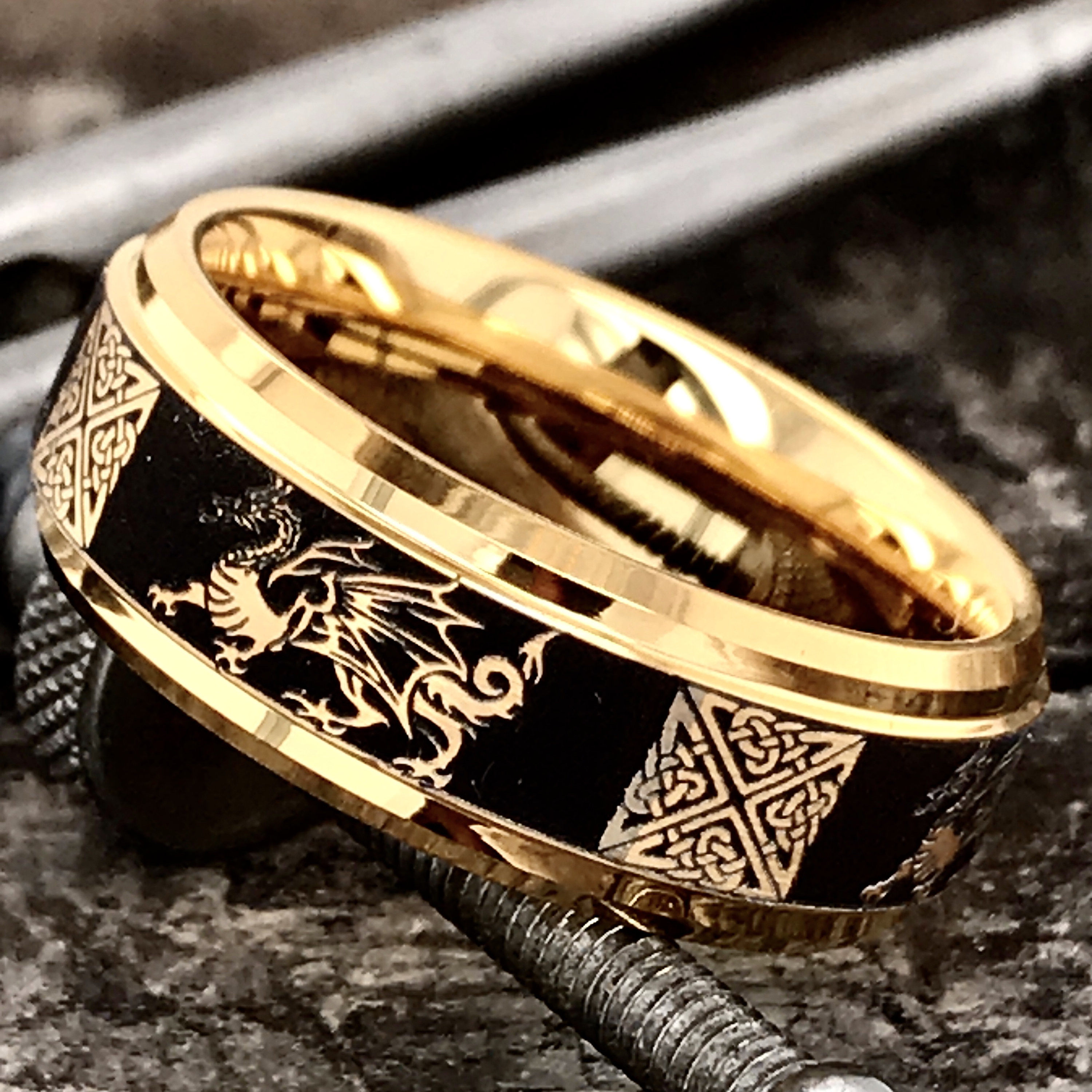 Tungsten Ring, Golden Dragon Ring , Mens Tungsten Ring, Celtic Dragon Ring  , Mens Tungsten Ring, Celtic Dragon Ring, Custom Engraved Ring - Etsy