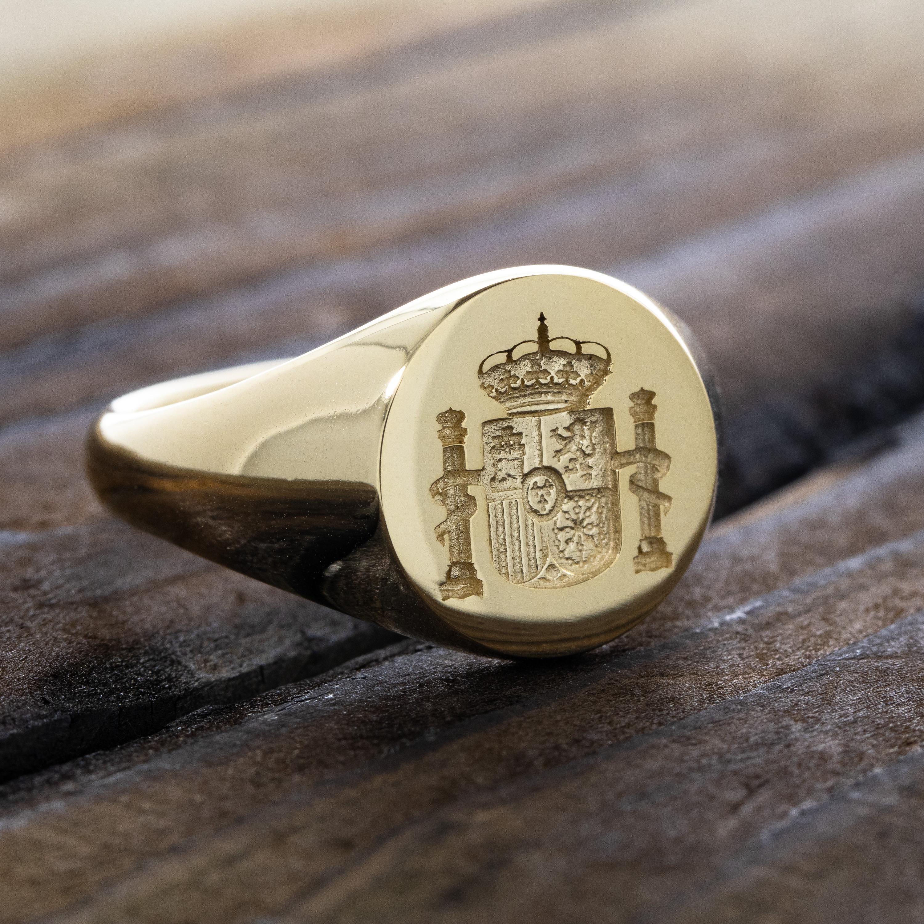 Spanish Royal Crest Solid Gold Signet Ring, Wax Seal Intaglio