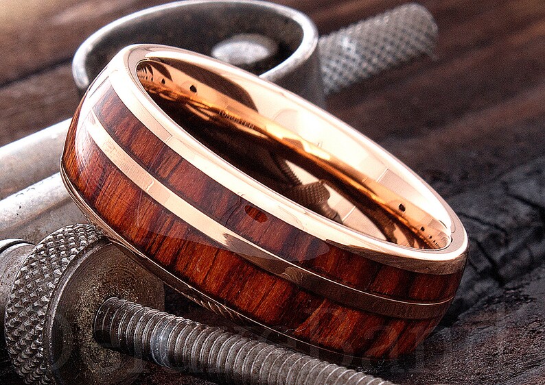 Rose Gold Wood Tungsten Ring Men's Tungsten Wedding Band - Etsy