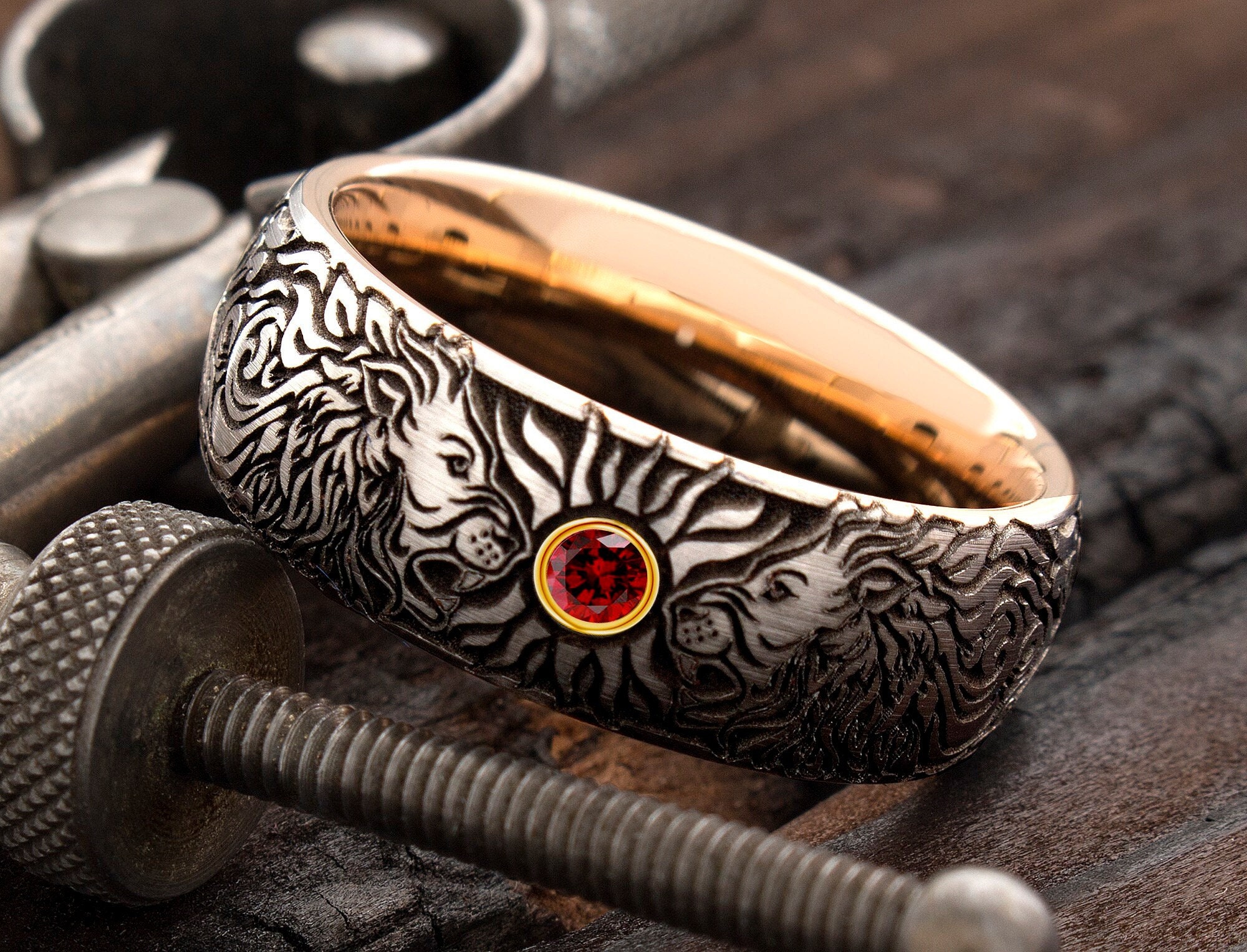 Tungsten Ring, Men's Tungsten Ring, Women Tungsten Ring, Lion Star Ring, Red Ruby Ring, Tungsten Cross Ring, Celtic Tungsten Ring