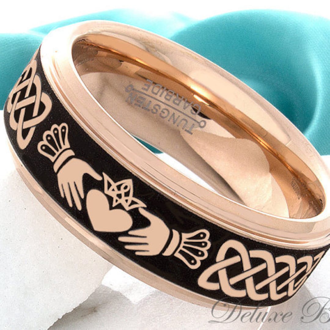 Mens Claddagh Ring Tungsten Wedding Band Mens Wedding Ring Etsy