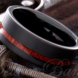 Tungsten Wood Ring - Mens Wedding Ring - Black Tungsten Ring - Wood Wedding Ring - Anniversary Ring - Promise Ring - Unique Wedding Ring