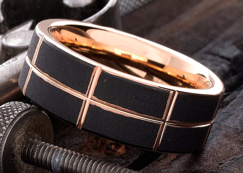 7mm Black Rose Tungsten Ring Tungsten Wedding Ring Personalized Rose Gold Tungsten Ring Mens Tungsten Wedding Band Mens Tungsten Ring