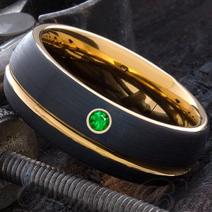 Tungsten Birthstone Ring - Mens Wedding Band - Gemstone Band - Engraved Wedding Ring - Tungsten Wedding Band - Anniversary Band