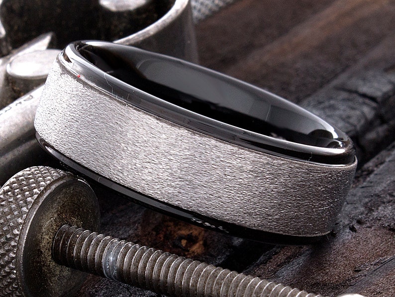 Tungsten Wedding Band Tungsten Ring Two Tone Tungsten Band Mens Wedding Ring Mens Tungsten Ring Custom Engraving Womens Tungsten Ring