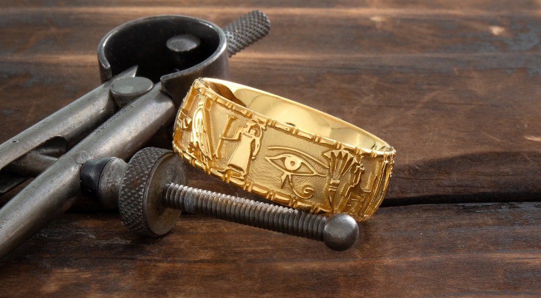 Anillo de oro egipcio, anillo jeroglífico, anillo antiguo, anillo