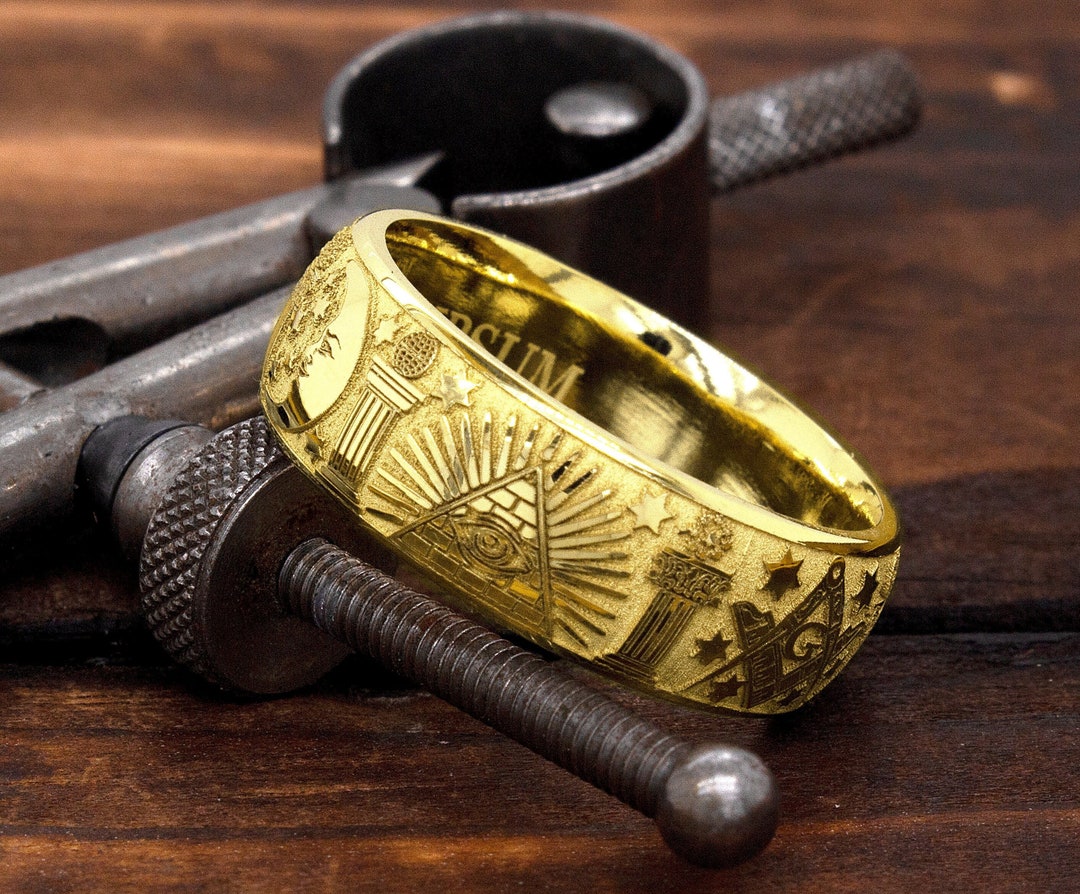 Gold Masonic Ring, Men's Gold Masonic Ring, Mason Ring, Freemason Ring