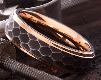 Mens Wedding Ring - Anniversary Ring - Engagement Ring - Promise Rin - Hammered Tungsten Ring - Tungsten Band - Wedding Ring - Comfort Fit