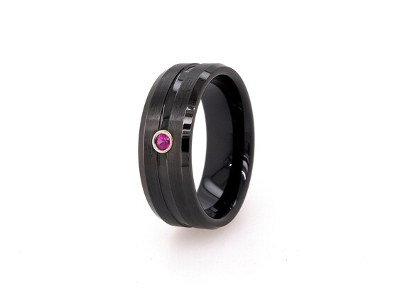 Amethyst Wedding Ring Black Tungsten Ring Gemstone Ring Men s