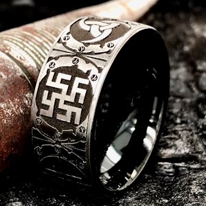 Viking Symbol Ring, Ancient Ring, Medieval Ring, Mythical Ring, Men's Ring, Family Crest Ring, Personalized Ring, Custom Made Ring, 8mm 8mm image 2