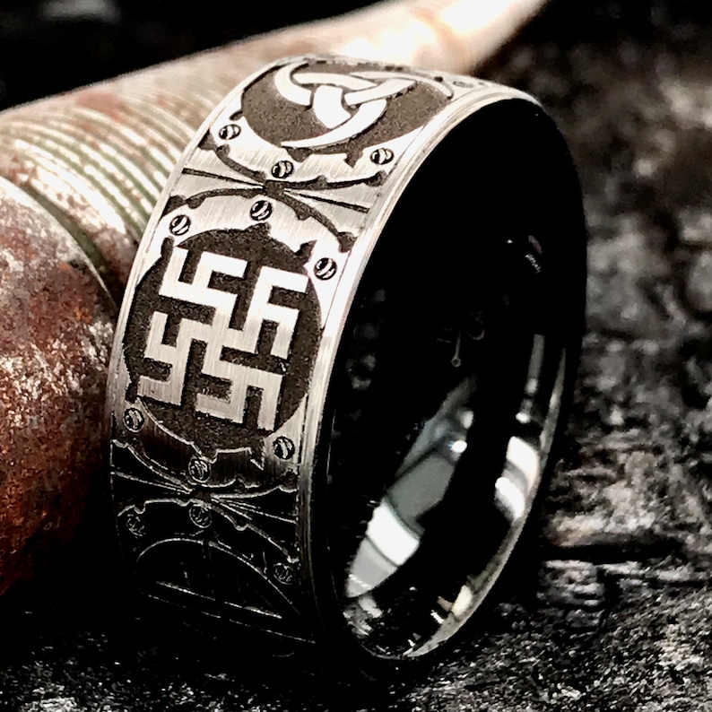 Viking Symbol Ring, Ancient Ring, Medieval Ring, Mythical Ring, Men's Ring, Family Crest Ring, Personalized Ring, Custom Made Ring, 8mm 8mm image 2