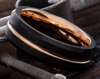Anel de tungstênio preto - Anel de tungstênio rosa - Anel de casamento masculino - Anel de aniversário - Anel de noivado - Anel de promessa - Anel de tungstênio gravado