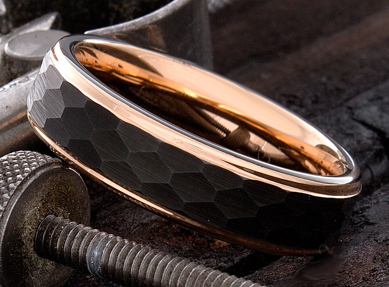 Tungsten Wedding Ring Men/'s Tungsten Wedding Band Rose Gold Tungsten Ring Hammered 6mm Tungsten Ring Men Women Personalized Ring Comfort Fit