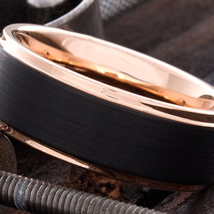Rose Gold Tungsten Band - Black Wedding Ring - Tungsten Band - Personalized Ring - Rose Gold Tungste - Black Rose Tungsten Ring