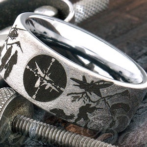 Engraved Tungsten Ring - Men&#39;s Promise Ring - Men&#39;s Tungsten Band - Unique Wedding Band - Engraved Wedding Band - Air Force Ring - 9mm