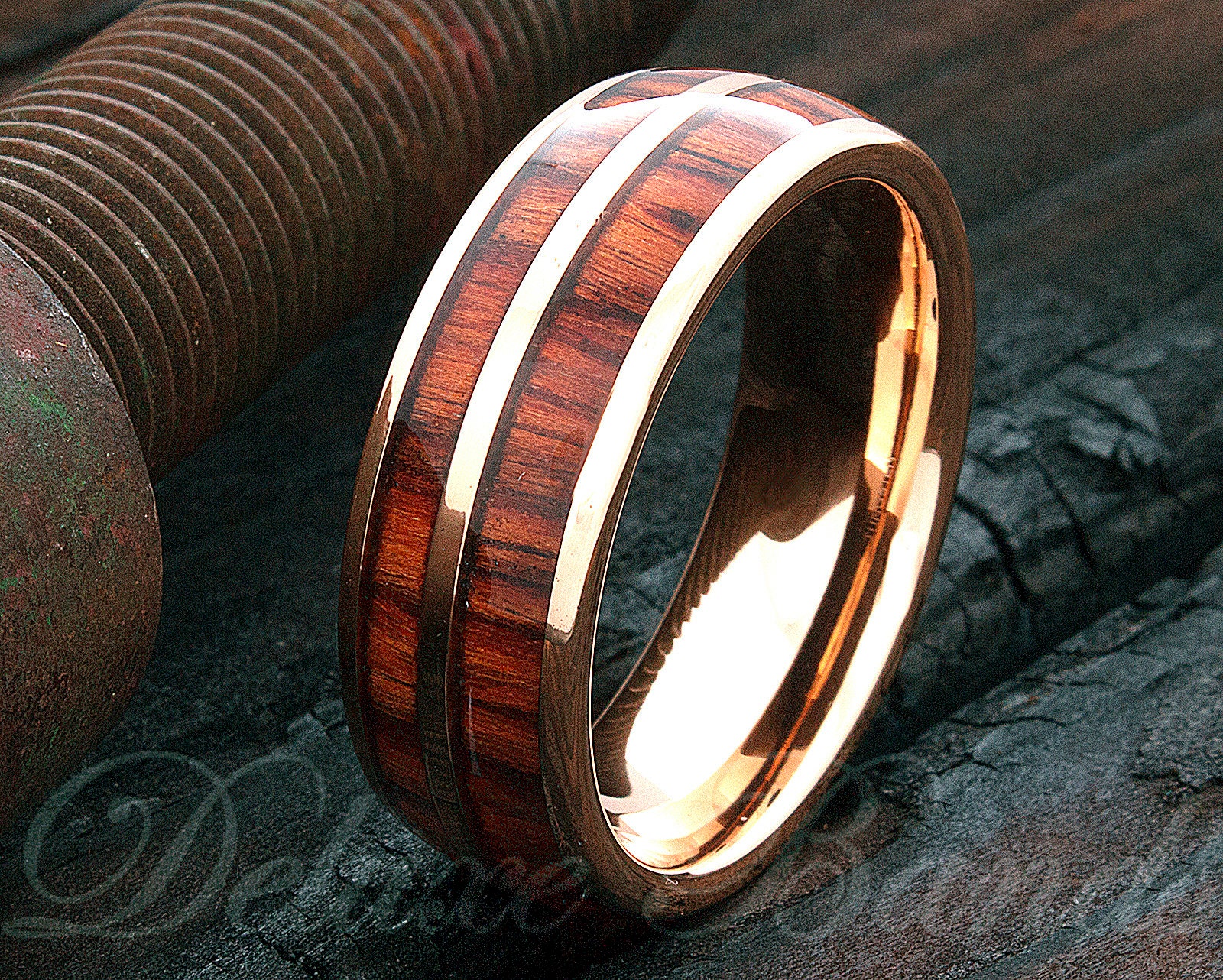 Rose Gold Wood Tungsten Ring Men's Tungsten Wedding Band - Etsy