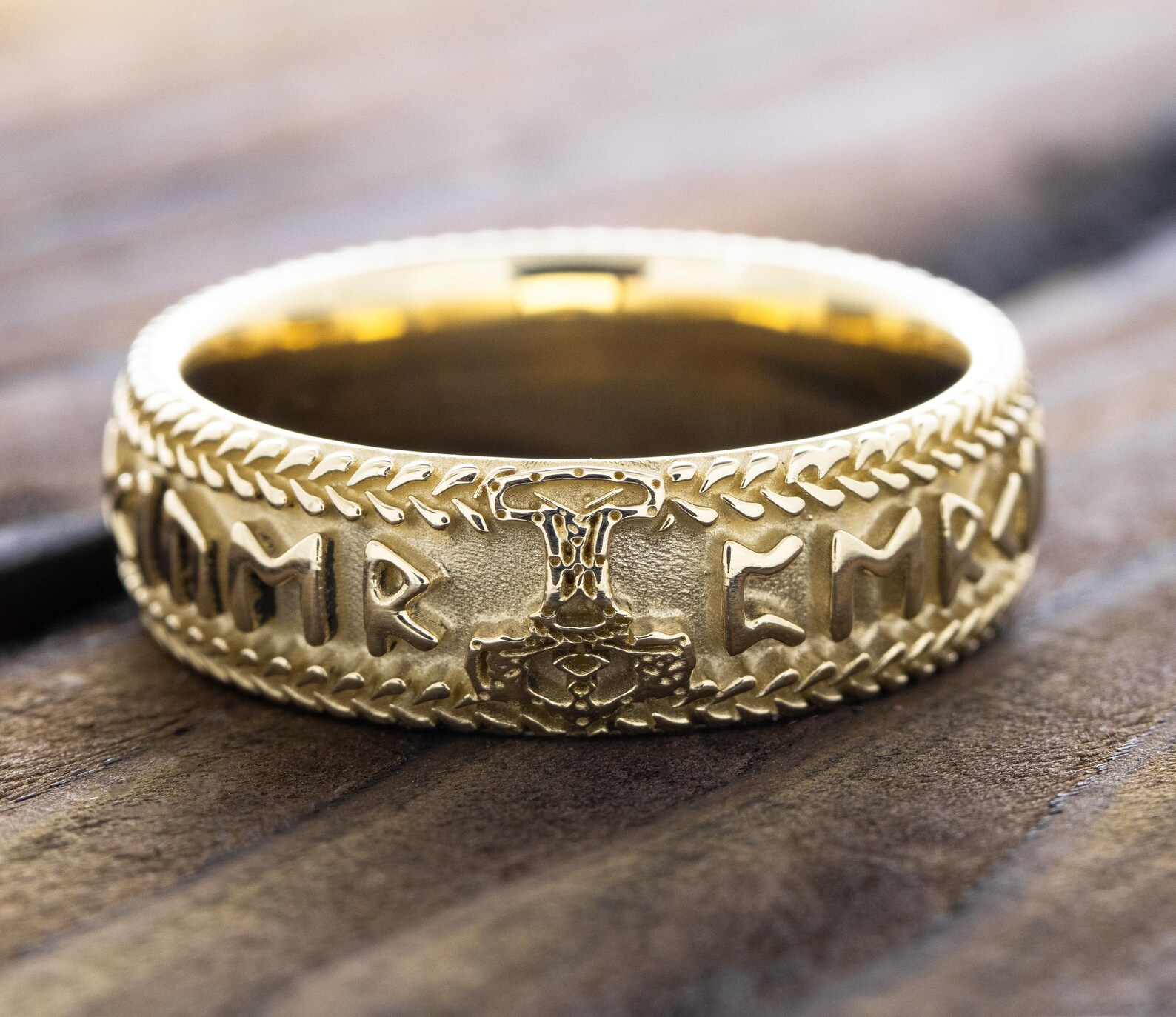 Viking Gold Rings Gold Viking Ring, Viking Runes Ring, Norse Ring, Solid 14k Yellow Gold ...