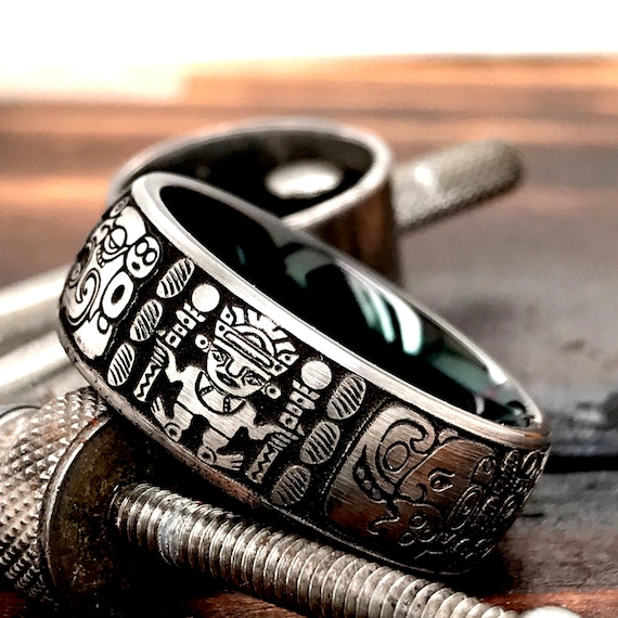 Tungsten Ring Mens Tungsten Ring Wedding Ring Aztec Wedding