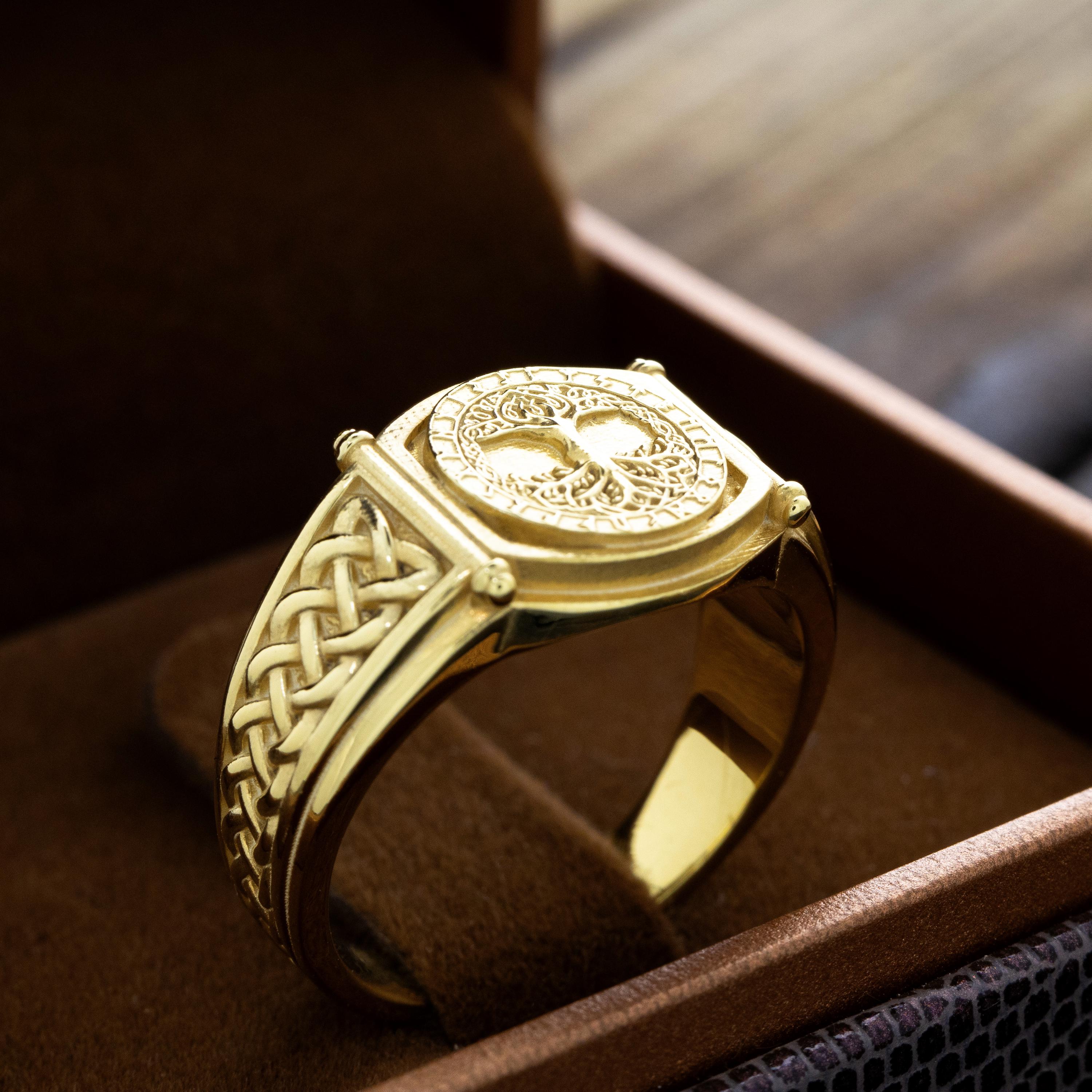 Viking Gold Rings Tree of Life Gold Signet Ring, Yggdrasil Signet Ring, Norse Viking Gold ...