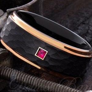 Ruby Tungsten Band - Black Tungsten Ring - 8mm Tungsten Ring - Tungsten Band - Mens Wedding Ring - Anniversary Ring - Engagement Ring