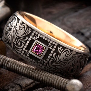 Tungsten Ring, Mens Tungsten Ring, Womens Tungsten Ring, Rose Gold Tungsten, Victorian Ring, Amethyst Wedding Band, Black Wedding Band