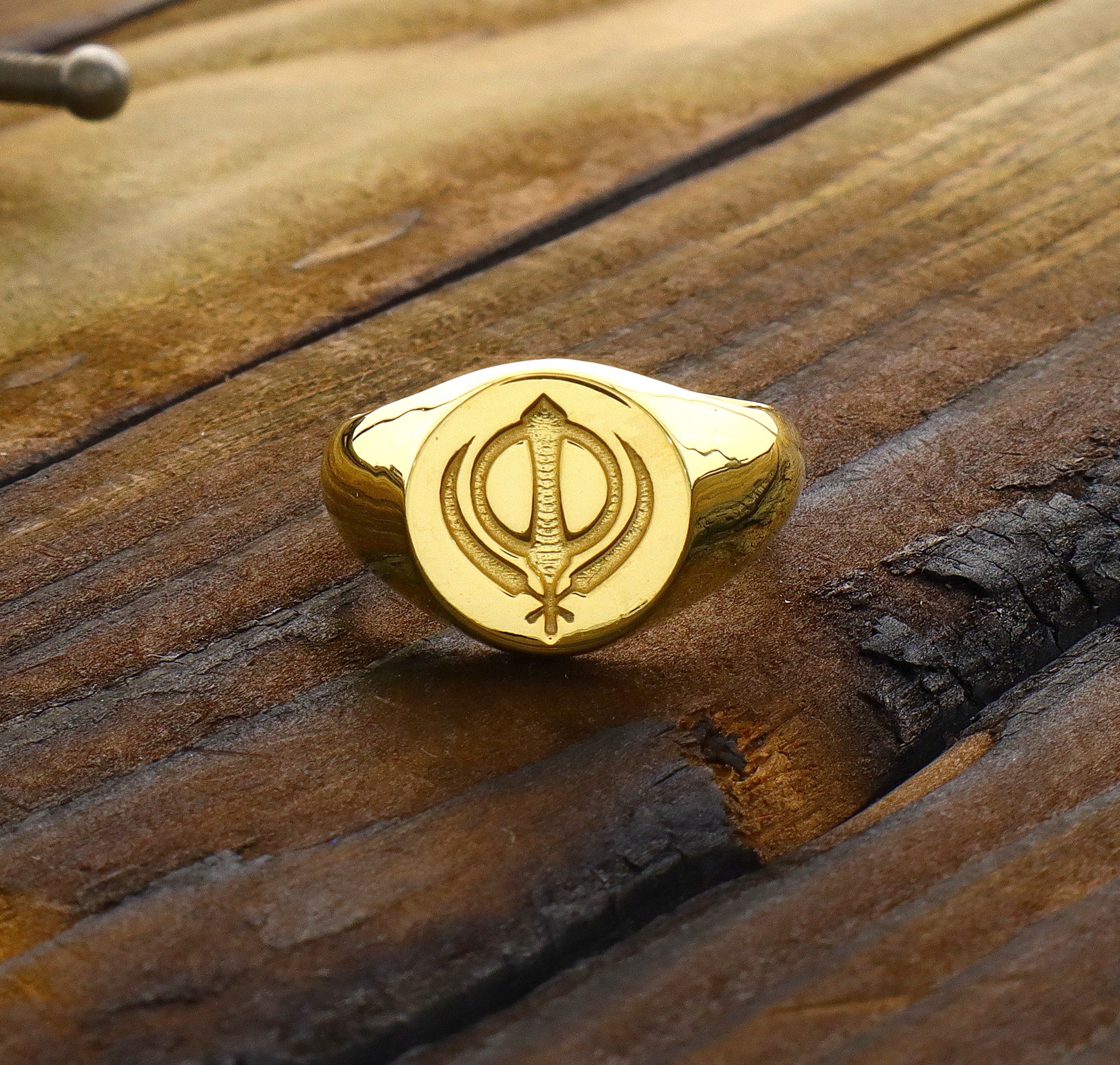 Sikh Rings Stone Sikh Khanda Gold Ring, Solid Gold Wax Seal Signet Ring, Gift for Him ...
