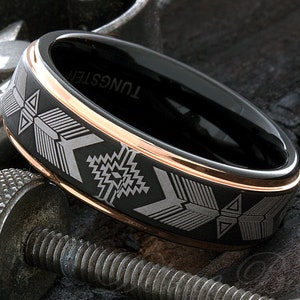 7 mm graverad volframring, indianring, sydvästlig ring, volframarmband för män, unik förlovningsring, indianarmband