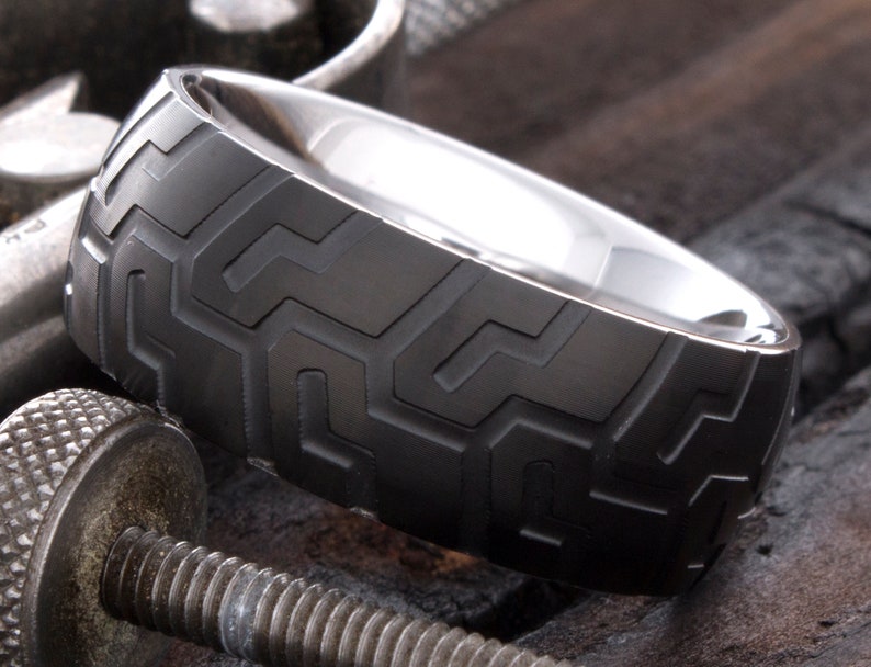 Black Wedding Ring 8mm Tungsten Ring Motorcycle Tire Ring Etsy