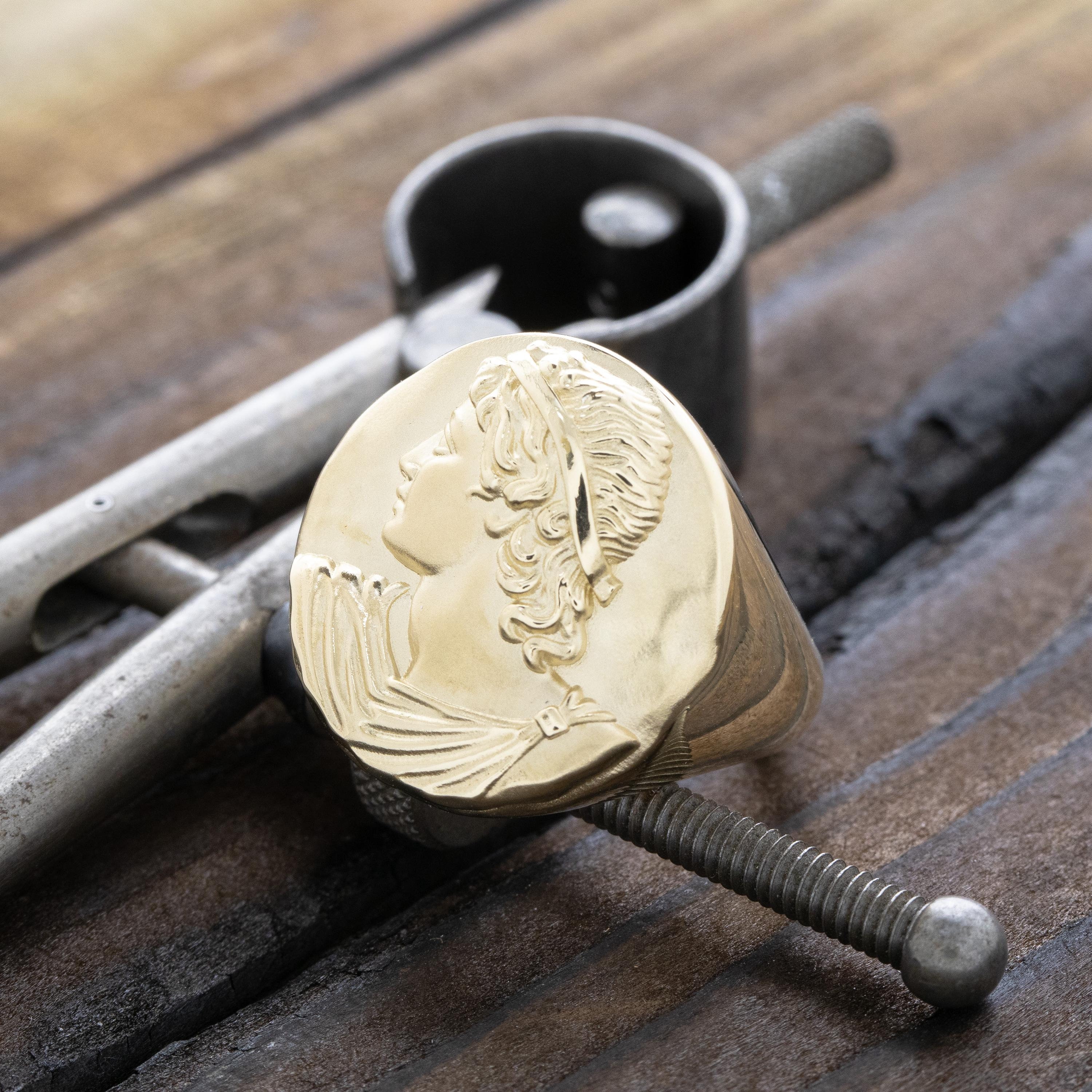 Ancient Greek Ring, Gold Men's Ring, Men's Signet Ring, Men's Gold Ring, Custom Made 14k Solid Gold Ring, Hellenic Ring, Side Profile