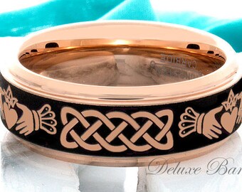 HOT Celtic Rings Mens Rose Gold Claddagh Ring Mens Claddagh