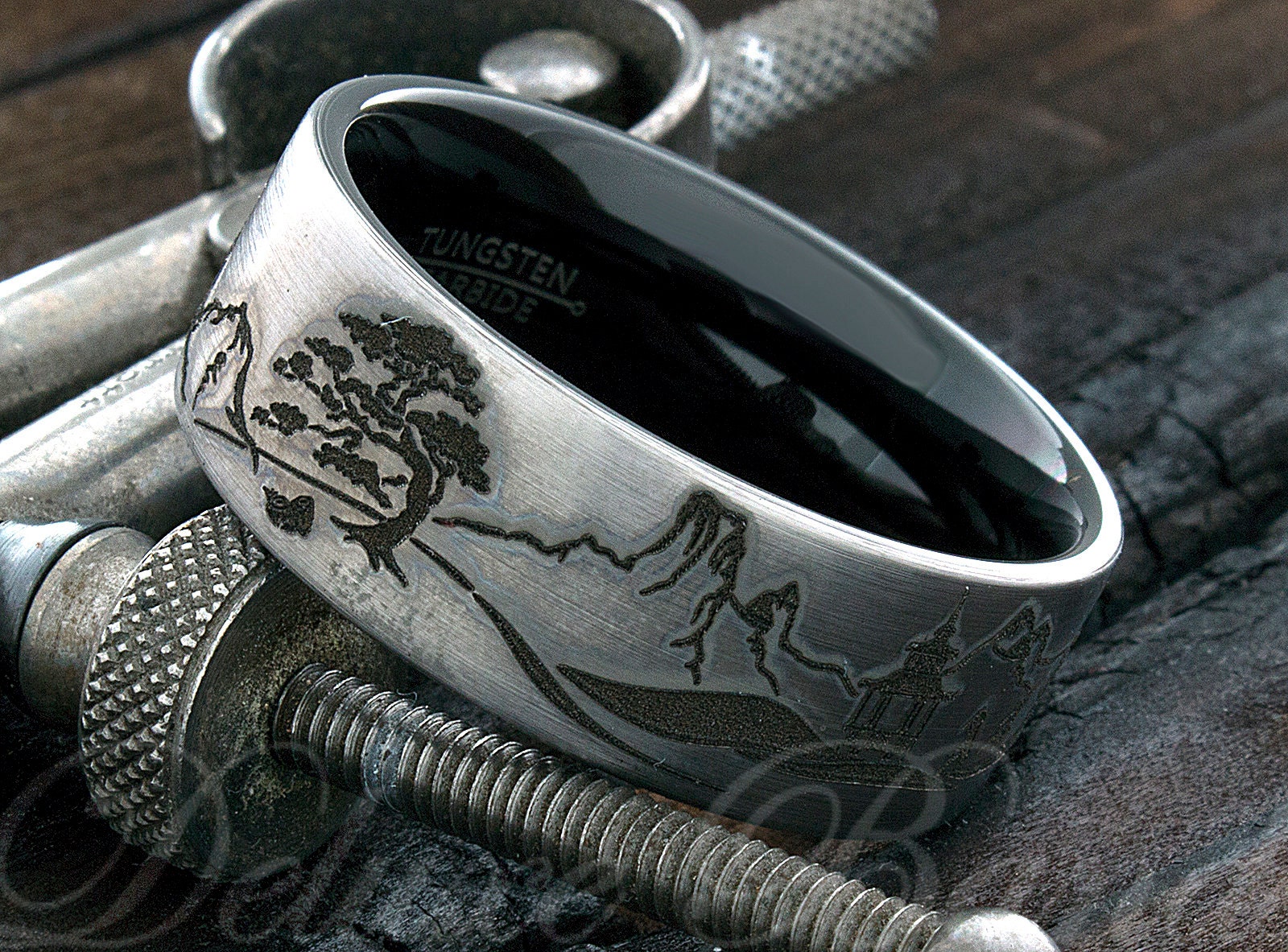 Tungsten Ring Japanese Lanscape Ring Men's Tungsten Etsy