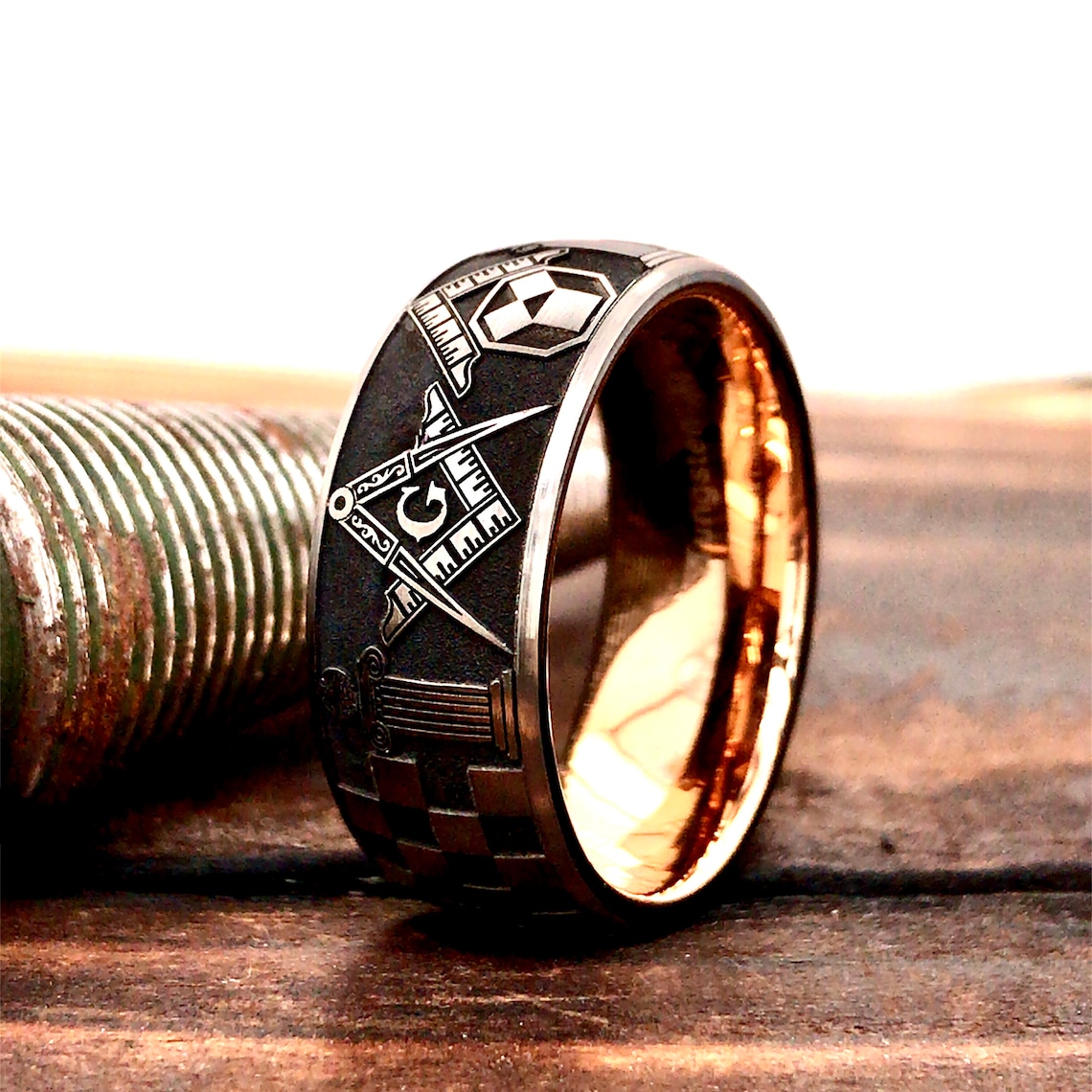 Tungsten Ring Masonic Ring Mens Masonic Ring Free Mason Etsy