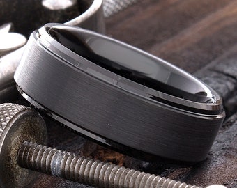 Tungsten Ring, Tungsten Wedding Ring, Mens Womens Tungsten Ring, Tungsten Wedding Band, Black Tungsten Ring, 8mm Tungsten Ring, Personalized