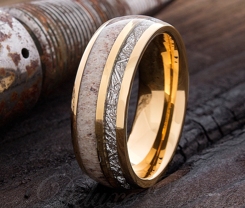 Meteorite Antler Ring Mens Wedding Band Tungsten Ring Etsy