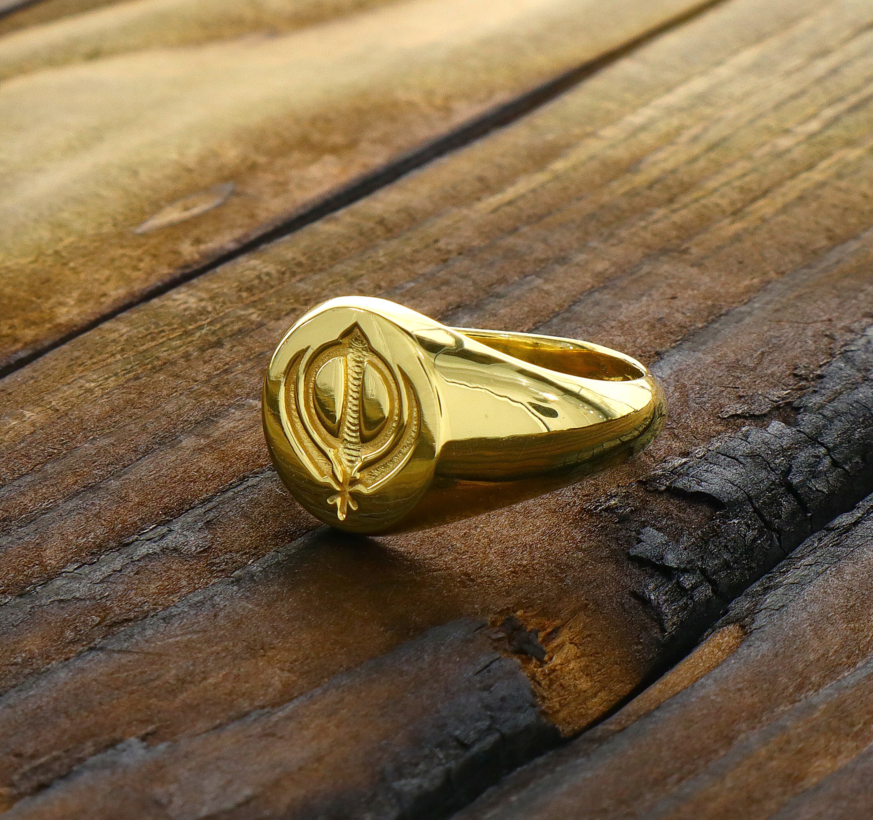 Sikh Rings Stone Sikh Khanda Gold Ring, Solid Gold Wax Seal Signet Ring, Gift for Him ...