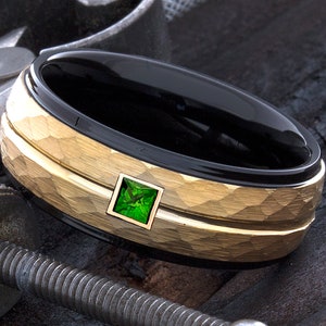 Gemstone Wedding Band - Tungsten Ring - Mens Wedding Band - Birthstone Wedding Band - Fathers Day Gift - Birthstone Mens Ring