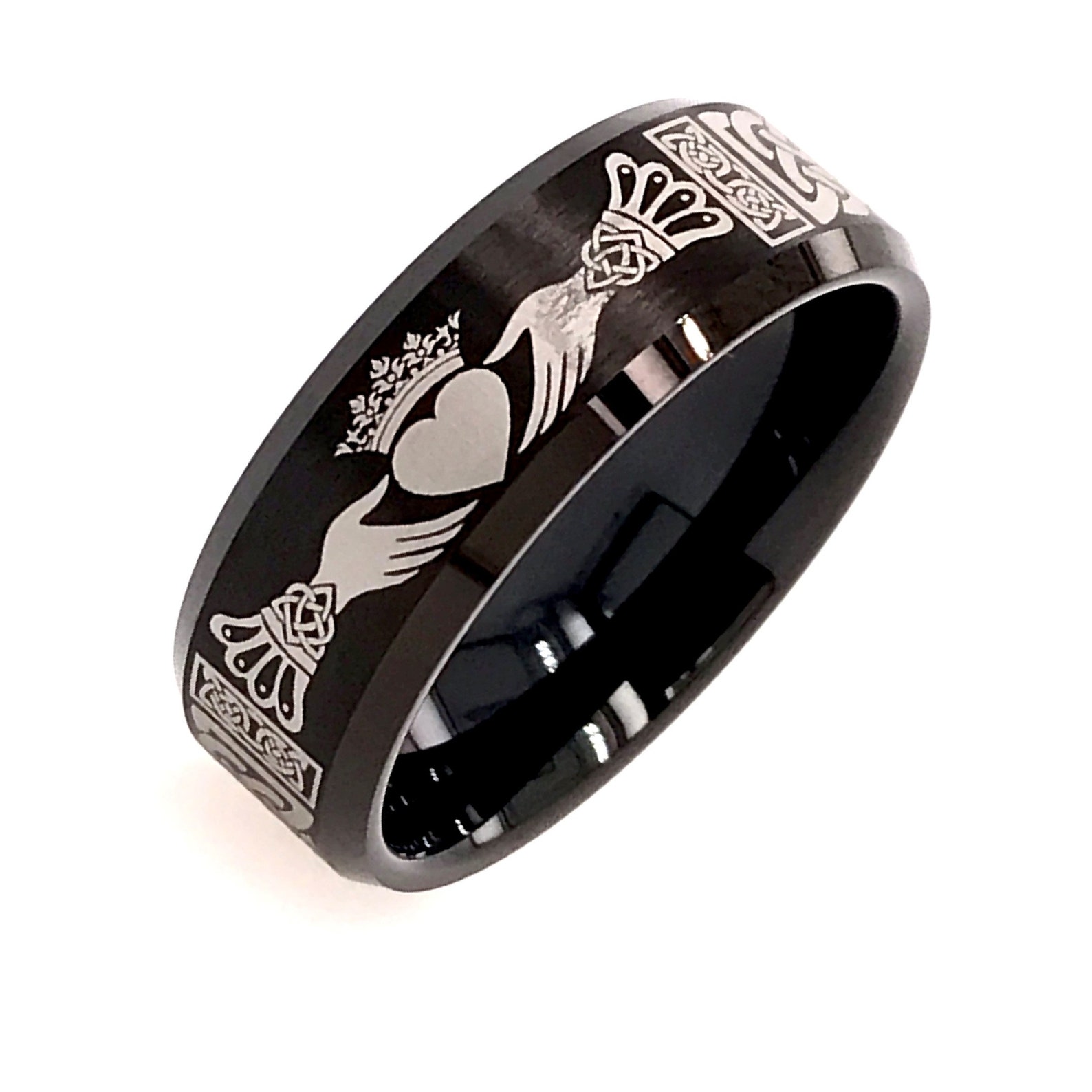 Tungsten Ring, Celtic Wedding Band, Claddagh Ring, Mens Claddagh Ring Tungsten R
ing, Celtic Wedding Band, Claddagh Ring, Mens Claddagh Ring