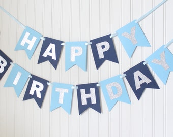 blue happy 1st birthday banner boy birthday prince party etsy
