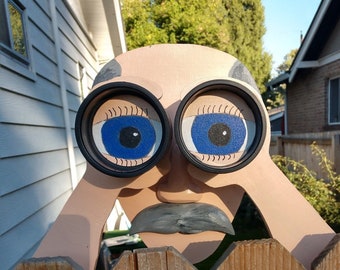 Peekin' Pete Nosy Neighbor Man Binocular Fence Peeker: Handmade Wood Garden Art Sign