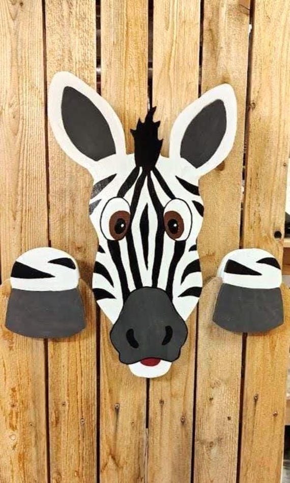 Zebra Fence Peeker Yard Art Garden Zoo Playground Decorative Sign
