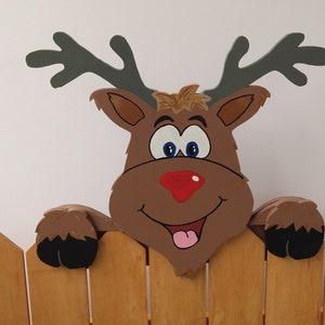 Rudolph the Red Nosed Reindeer Christmas Fence Peeker Peeper Outdoor Decorative Sign image 5