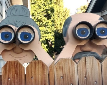 Peekin' Pete & Penelope Nosy Couple Fence Peeker Yard Decor Handmade