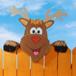 Rudolph the Red Nosed Reindeer Christmas Fence Peeker Peeper Outdoor Decorative Sign image 3