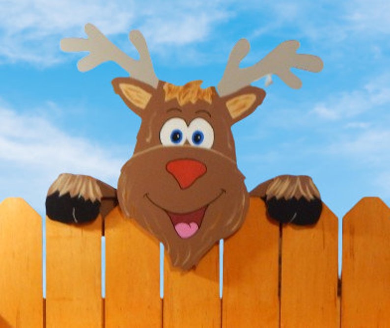 Rudolph the Red Nosed Reindeer Christmas Fence Peeker Peeper Outdoor Decorative Sign image 3
