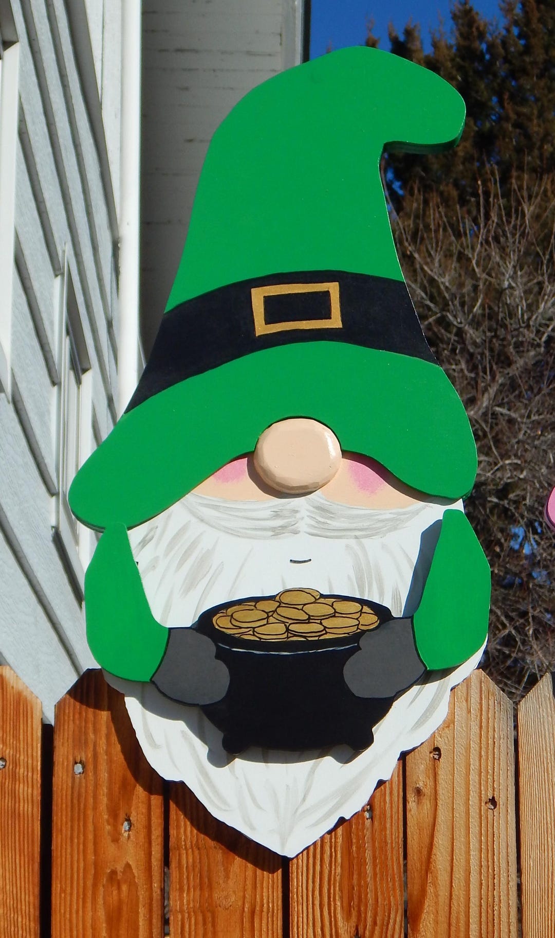 Leprechaun St. Patrick's Day Pot of Gold Garden Gnome Fence Peeker Yard ...